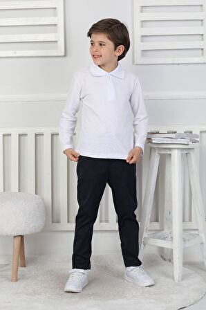 Erkek Çocuk %100 Pamuk Beli Lastikli ve Kordonlu Okul Pantolonu 12270