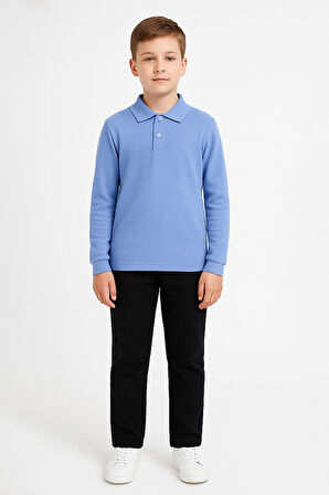 Erkek Çocuk %100 Pamuk Okul Tarz Uzun Kol T-Shirt 5-17 Yaş 12274