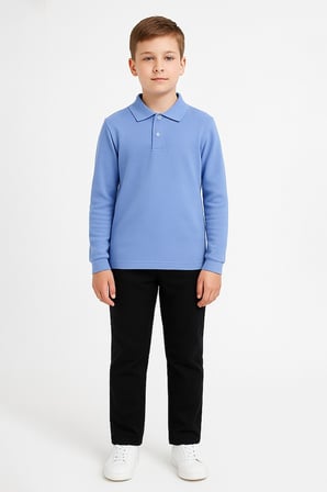 Erkek Çocuk %100 Pamuk Okul Tarz Uzun Kol T-Shirt 5-17 Yaş 12274
