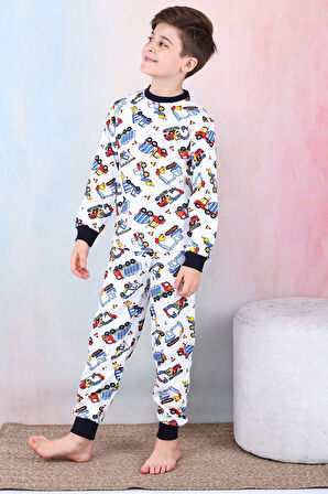 Erkek Çocuk İş Makineleri Baskılı Pijama Takımı 1-7 Yaş 12291