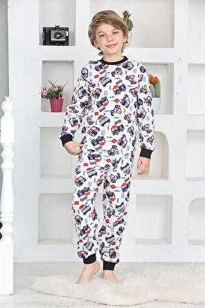 Erkek Çocuk Klasik Araba Baskılı Pijama Takımı 4-7 Yaş 12292