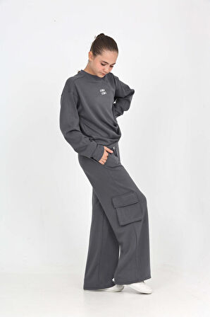 Kız Çocuk Kargo Cepli ve Geniş Paçalı Alt-Üst Takım 12294