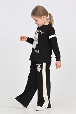 Kız Çocuk Double Face Kumaş Karakter Baskılı Geniş Paçalı Alt-Üst Takım 12299