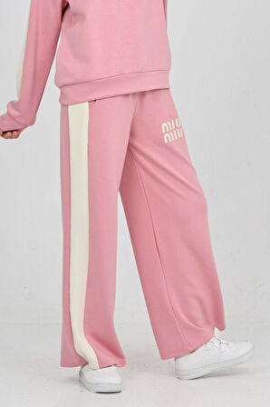 Kız Çocuk Double Face Kumaş Şerit Garni Detaylı Alt-Üst Takım 12302