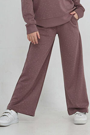 Kız Çocuk Geniş Paçalı Taş Süslemeli Double Face Kumaş  Alt-Üst Takım 12305