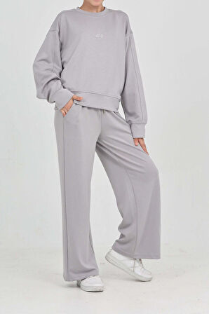 Kız Çocuk Geniş Paçalı - Double Face Kumaş Alt- Üst Takım 12313