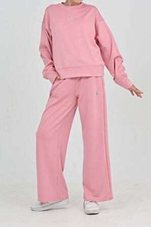 Kız Çocuk Geniş Paçalı - Double Face Kumaş Alt- Üst Takım 12313