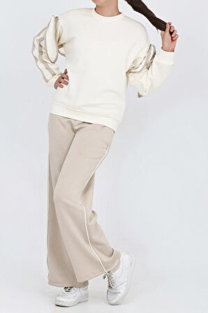 Kız Çocuk Oysho Kumaş Kol Aksesuarlı Geniş Paçalı Alt- Üst Takım 12320