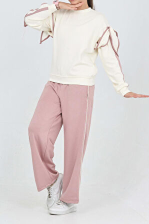 Kız Çocuk Oysho Kumaş Kol Aksesuarlı Geniş Paçalı Alt- Üst Takım 12320