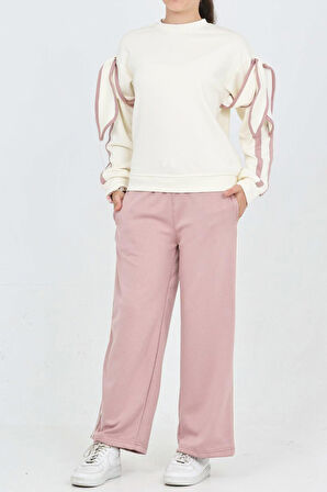 Kız Çocuk Oysho Kumaş Kol Aksesuarlı Geniş Paçalı Alt- Üst Takım 12320