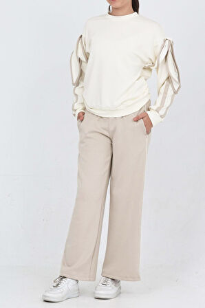 Kız Çocuk Oysho Kumaş Kol Aksesuarlı Geniş Paçalı Alt- Üst Takım 12320