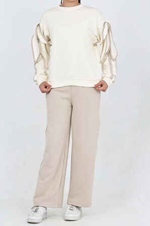 Kız Çocuk Oysho Kumaş Kol Aksesuarlı Geniş Paçalı Alt- Üst Takım 12320