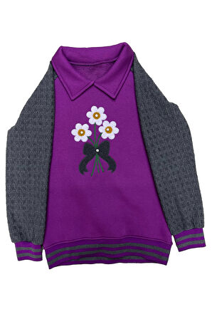 Kız Çocuk Papatya Nakışlı Ribana Detaylı 3 İplik Alt- Üst Takım 12322