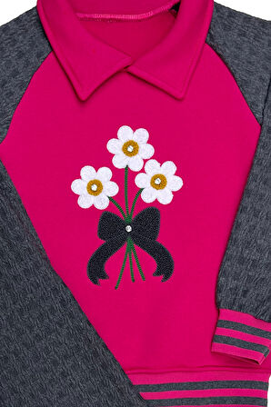 Kız Çocuk Papatya Nakışlı Ribana Detaylı 3 İplik Alt- Üst Takım 12322