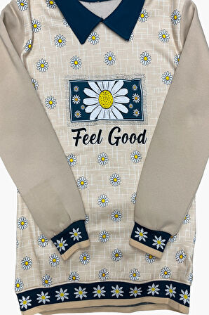 Kız Çocuk Papatya Baskılı Taş Süslemeli 3 İplik  Alt Üst Takım 12324