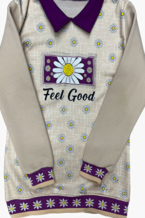 Kız Çocuk Papatya Baskılı Taş Süslemeli 3 İplik  Alt Üst Takım 12324