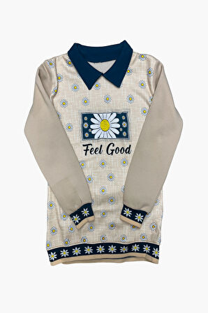 Kız Çocuk Papatya Baskılı Taş Süslemeli 3 İplik  Alt Üst Takım 12324