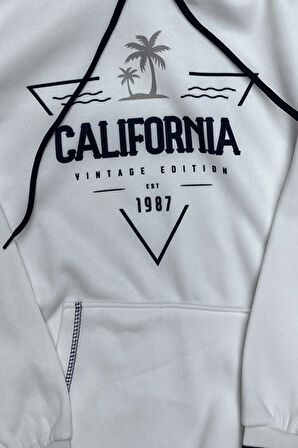 Kız Çocuk Kapüşonlu Kanguru Cepli Ribana ve Baskı Detaylı 3 İplik Sweatshirt 12325