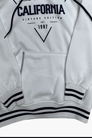 Kız Çocuk Kapüşonlu Kanguru Cepli Ribana ve Baskı Detaylı 3 İplik Sweatshirt 12325