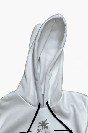 Kız Çocuk Kapüşonlu Kanguru Cepli Ribana ve Baskı Detaylı 3 İplik Sweatshirt 12325