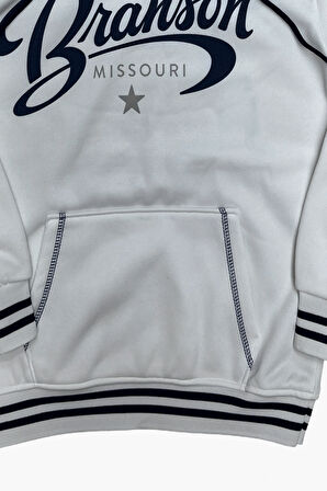 Erkek Çocuk Kapüşonlu Kanguru Cepli Ribana ve Baskı Detaylı 3 İplik Sweatshirt 12326