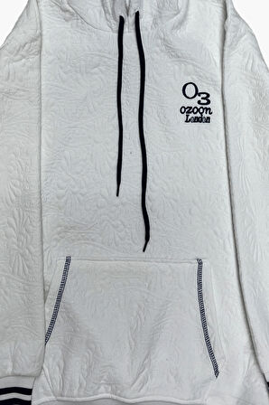 Kız Çocuk Desenli Kapüşonlu Kanguru Cepli Ribana Detaylı 3 İplik Sweatshirt 12327