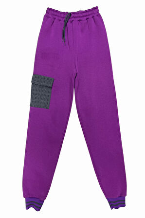 Kız Çocuk Kargo Cepli Gömlek Yakalı ve Yaka Taşlı 3 İplik  Alt Üst Takım 12328