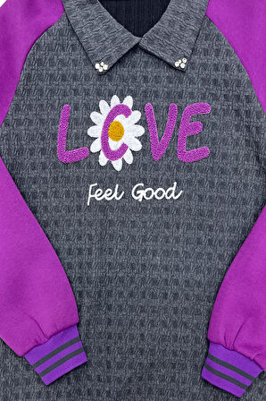 Kız Çocuk Kargo Cepli Gömlek Yakalı ve Yaka Taşlı 3 İplik  Alt Üst Takım 12328