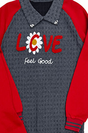 Kız Çocuk Kargo Cepli Gömlek Yakalı ve Yaka Taşlı 3 İplik  Alt Üst Takım 12328