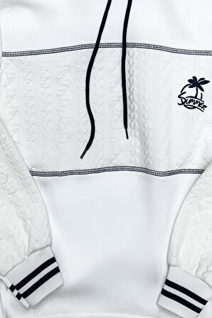 Erkek Çocuk 3 İplik Garni Örme Desenli Kapüşonlu Sweatshirt 12334