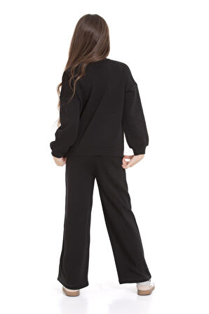 Kız Çocuk 3 İplik Taş Detaylı Alt-Üst Takım 4-12 Yaş 12346