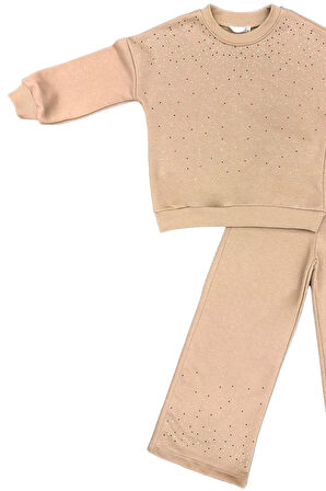 Kız Çocuk 3 İplik Taş Detaylı Alt-Üst Takım 4-12 Yaş 12346