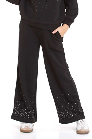 Kız Çocuk 3 İplik Taş Detaylı Alt-Üst Takım 4-12 Yaş 12346