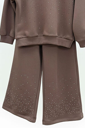 Kız Çocuk 3 İplik Taş Detaylı Alt-Üst Takım 4-12 Yaş 12346