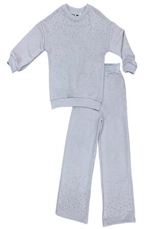 Kız Çocuk 3 İplik Taş Detaylı Alt-Üst Takım 4-12 Yaş 12346