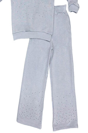 Kız Çocuk 3 İplik Taş Detaylı Alt-Üst Takım 4-12 Yaş 12346