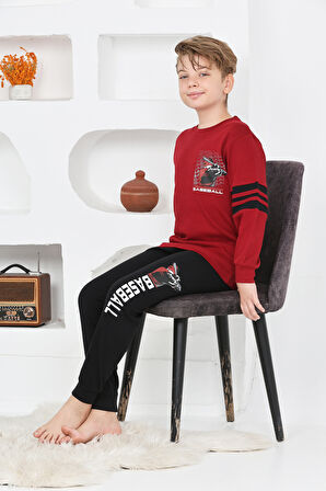 Erkek Çocuk Arkası Baskılı %100 Pamuk İnterlok Kumaş Pijama Takımı 12348