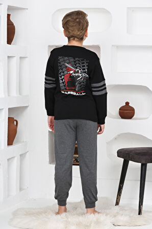 Erkek Çocuk Arkası Baskılı %100 Pamuk İnterlok Kumaş Pijama Takımı 12348