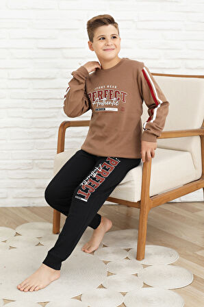 Erkek Çocuk Kolları Şeritli %100 Pamuk İnterlok Kumaş Pijama Takımı 12351