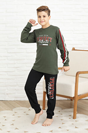 Erkek Çocuk Kolları Şeritli %100 Pamuk İnterlok Kumaş Pijama Takımı 12351
