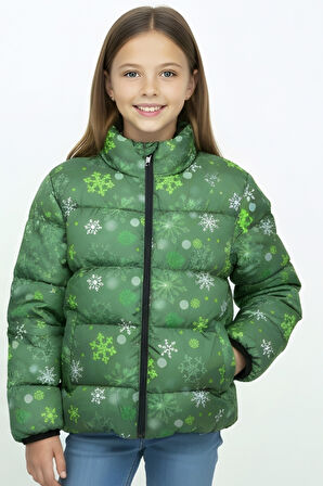 Kız Çocuk İçi Polar Astarlı-Desenli-Kapüşonlu-Fermuarlı Mont 12362