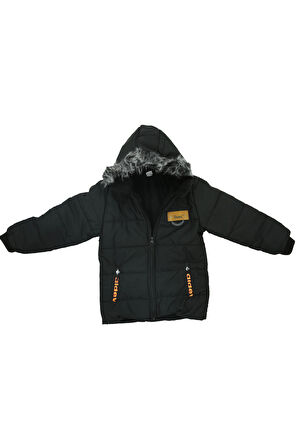 Erkek Çocuk İçi Peluş Astarlı-Kürk Kapüşonlu-Fermuarlı Mont 12369