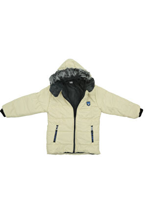 Erkek Çocuk İçi Peluş Astarlı-Kürk Kapüşonlu-Fermuarlı Mont 12369