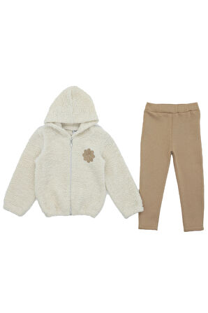 Kız Çocuk Welsoft Kumaş 2'li Takım (Kapüşonlu ve Fermuarlı Hırka+3 İplik Tayt) 12373
