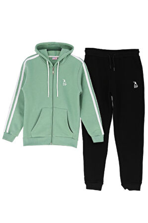 Kız Çocuk 3 İplik-Fermuarlı-Kapüşonlu-Kanguru Cepli Eşofman Takımı 12-16 Yaş 12376