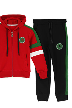 Erkek Çocuk Eşofman Takım-Fermuarlı-Kapüşonlu-Şeritli 12-16 Yaş 12378
