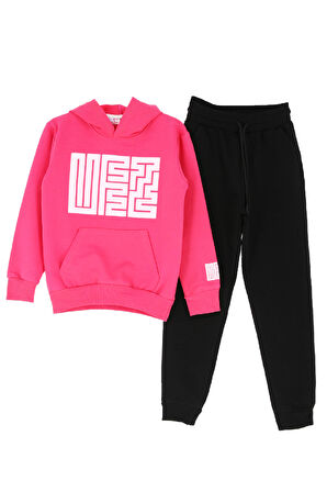 Kız Çocuk Eşofman Takımı-Fermuarlı-Hakim Yaka-Şerit Detaylı 12-16 Yaş 12379