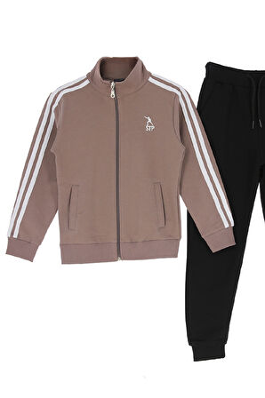 Kız Çocuk Eşofman Takımı-Fermuarlı-Hakim Yaka-Şerit Detaylı 12-16 Yaş 12379