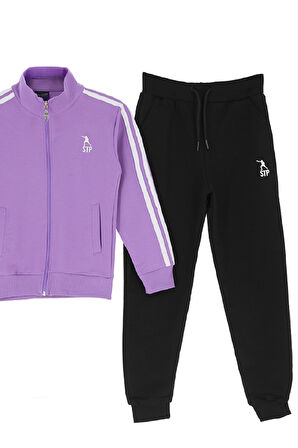 Kız Çocuk Eşofman Takımı-Fermuarlı-Hakim Yaka-Şerit Detaylı 12-16 Yaş 12379