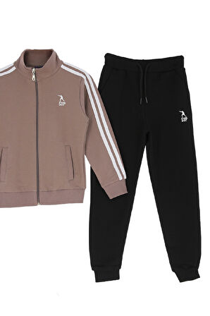 Kız Çocuk Eşofman Takımı-Fermuarlı-Hakim Yaka-Şerit Detaylı 12-16 Yaş 12379